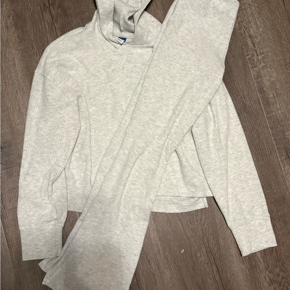 Light Gray Ribbed Hoodie Set